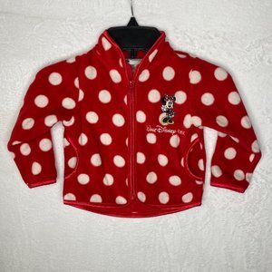 Walt Disney World Parks Girls Fleece Zip Jacket Red Polka Dot Minnie Mouse 18M